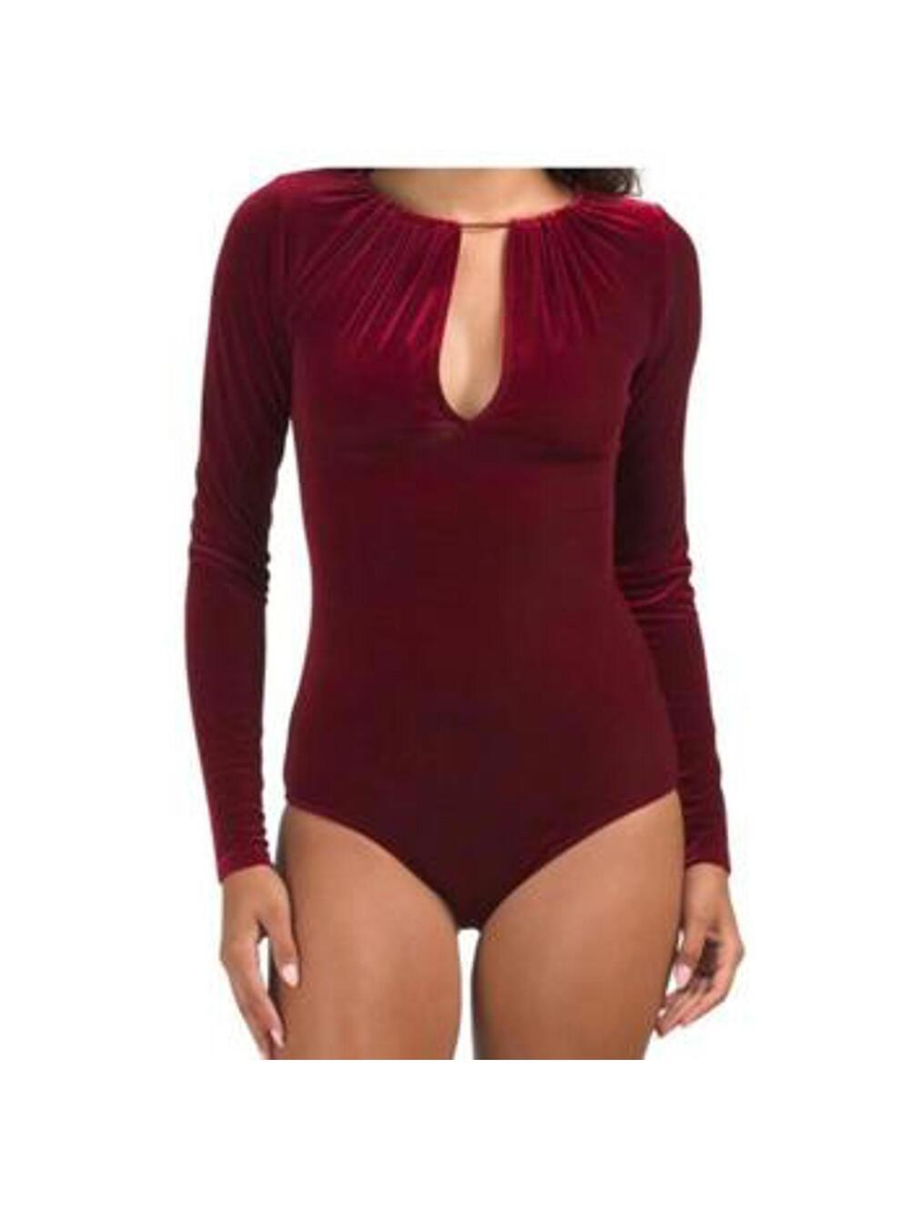 NWT Willow & Clay Anthropologie Wine Velvet Keyhole Bodysuit Large